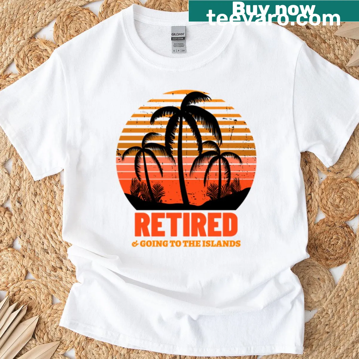Illustration of a hammock, palm trees, and sun for a vacation vibe — on a men's t-shirt
