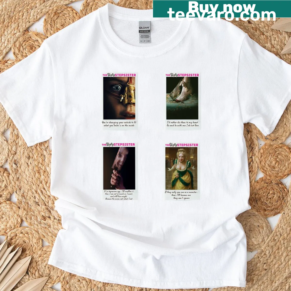 Humorous cartoon T-shirt depicting the ugly stepsister from fairy tales. — on a men's t-shirt
