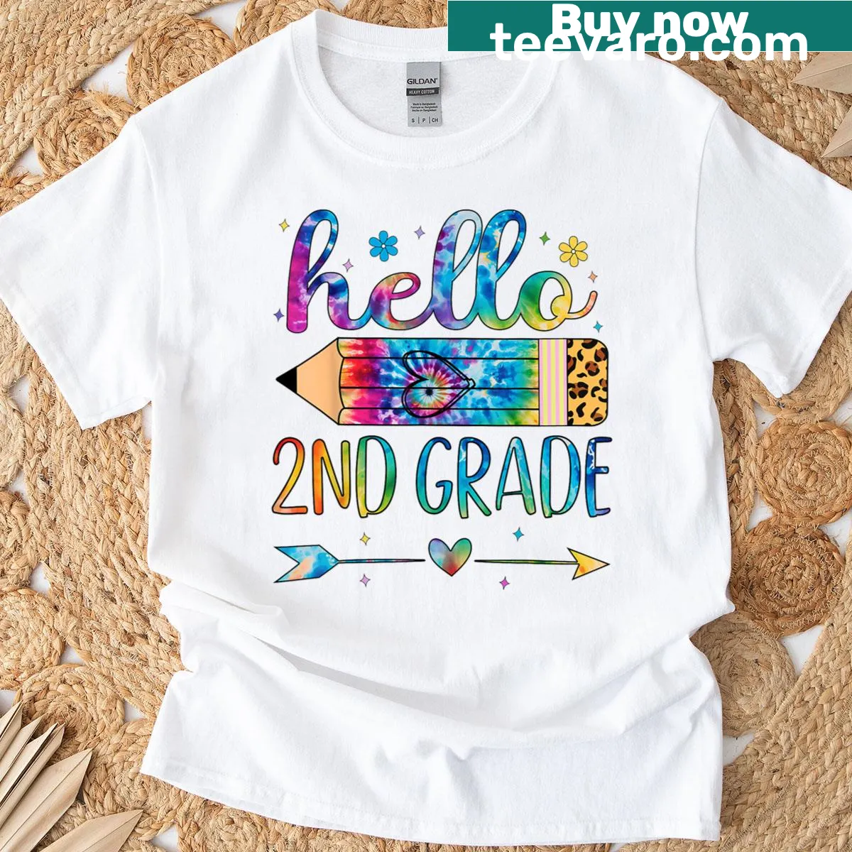 Hand-lettered greeting for second grade teachers on a tie-dye T-shirt. — on a men's t-shirt