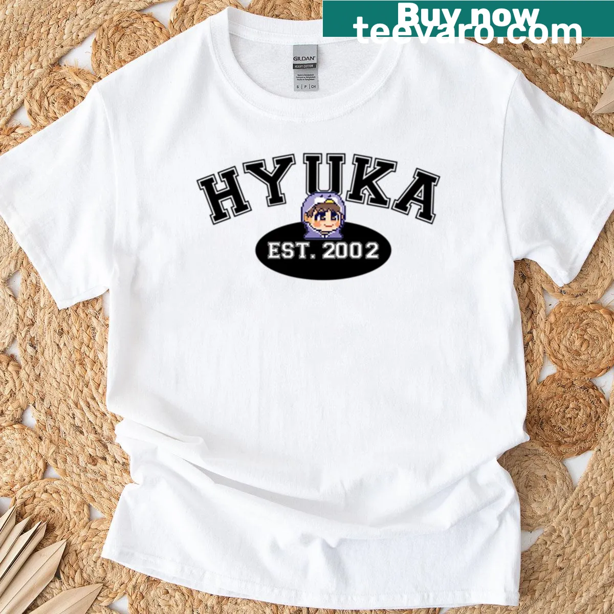 Retro-style varsity T-shirt inspired by Tomorrow X Together — on a men's t-shirt