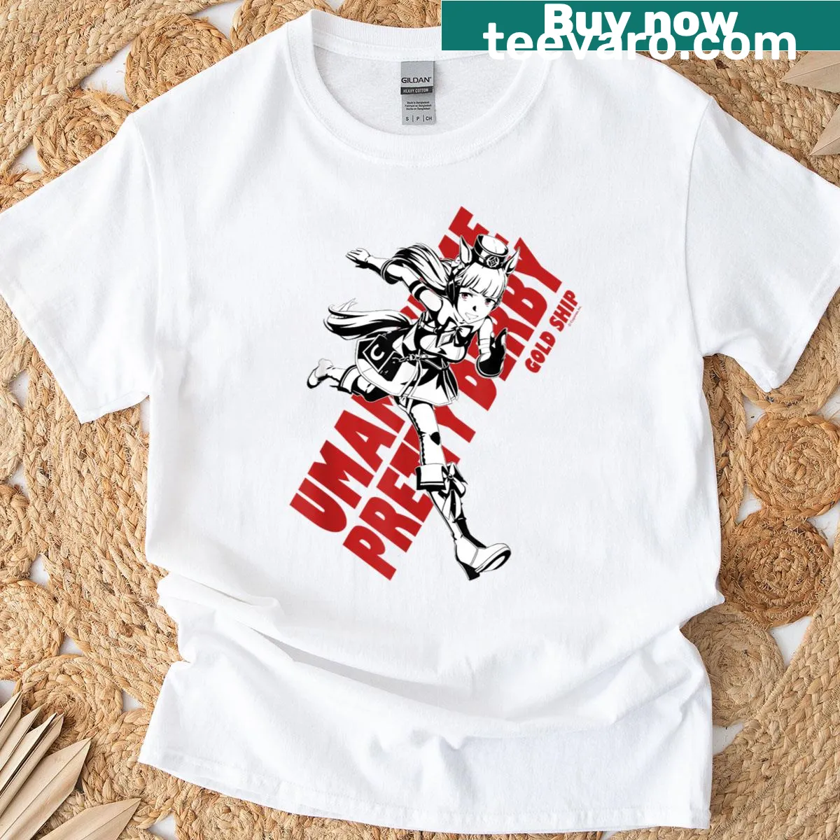 Illustration of a character from Umamusume Pretty Derby on a t-shirt — on a men's t-shirt