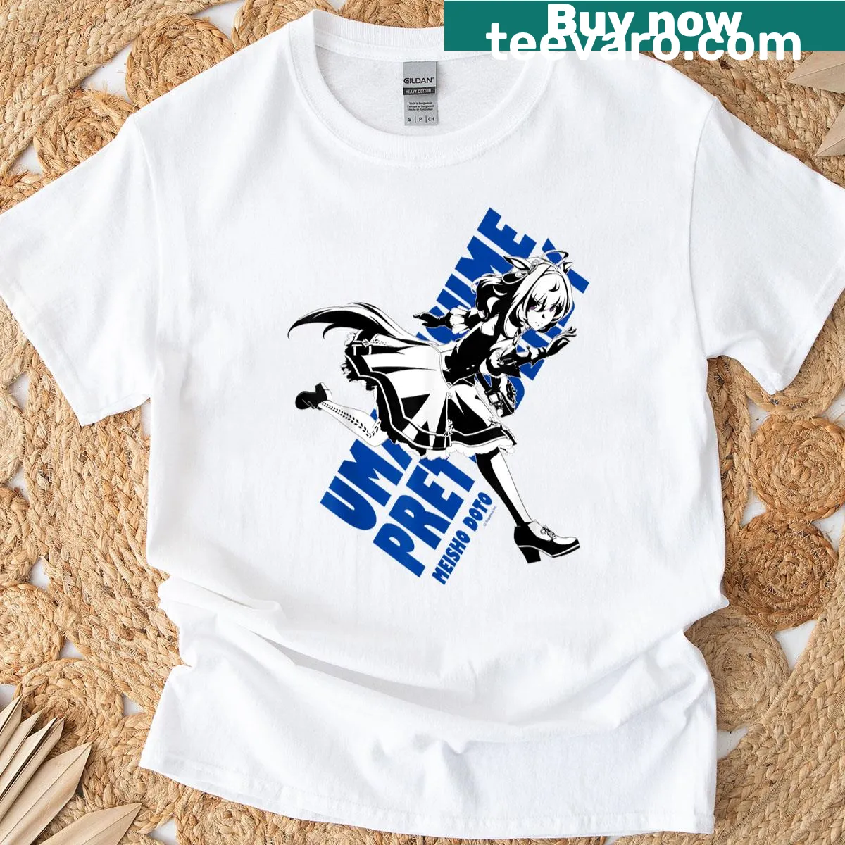 Anime character T-shirt featuring Meisho Doto from Umamusume — on a men's t-shirt