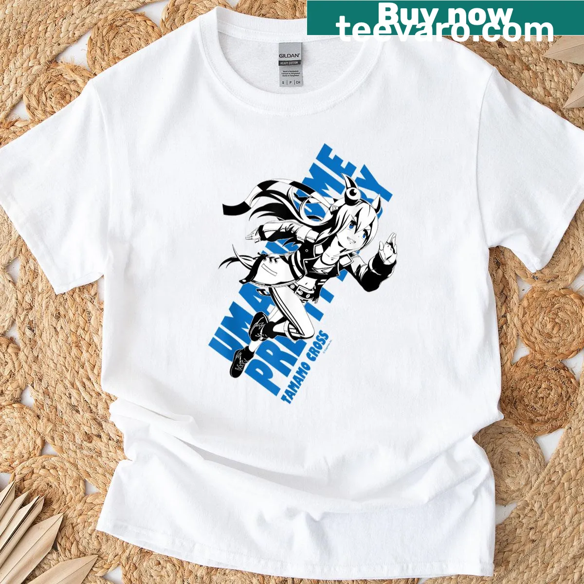Umamusume Tamamo Cross illustrated T-shirt — on a men's t-shirt