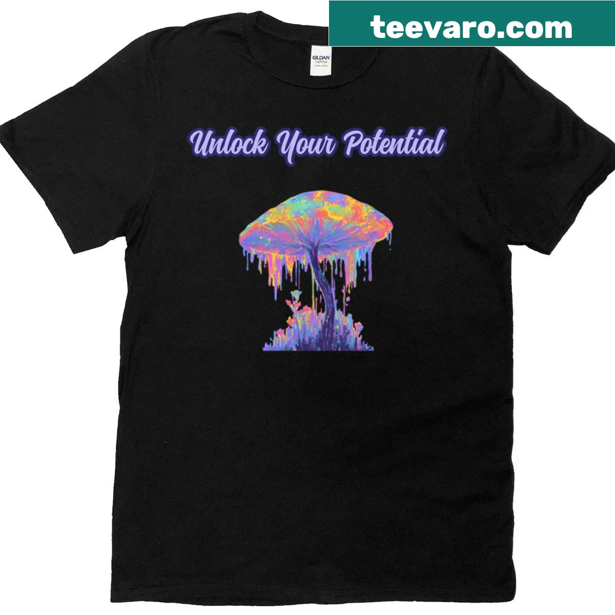 Motivational quote with psychedelic mushroom design t-shirt — on a men's t-shirt