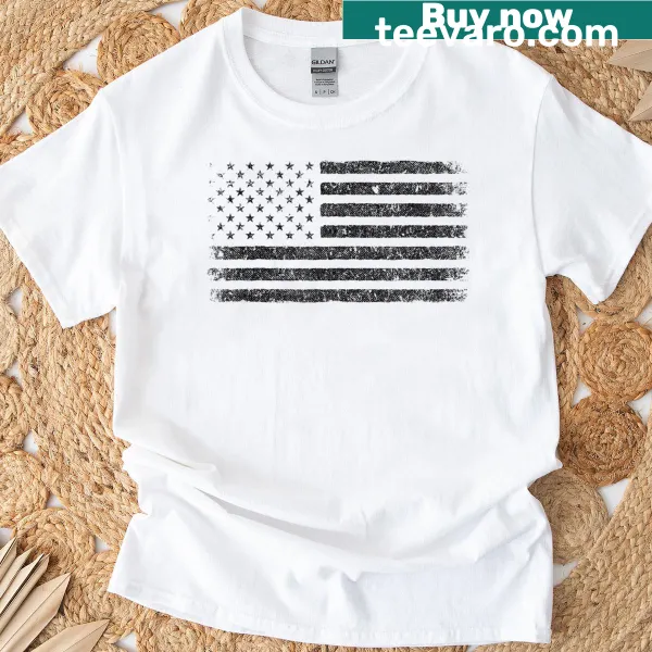 American flag graphic on a patriotic T-shirt for July 4th