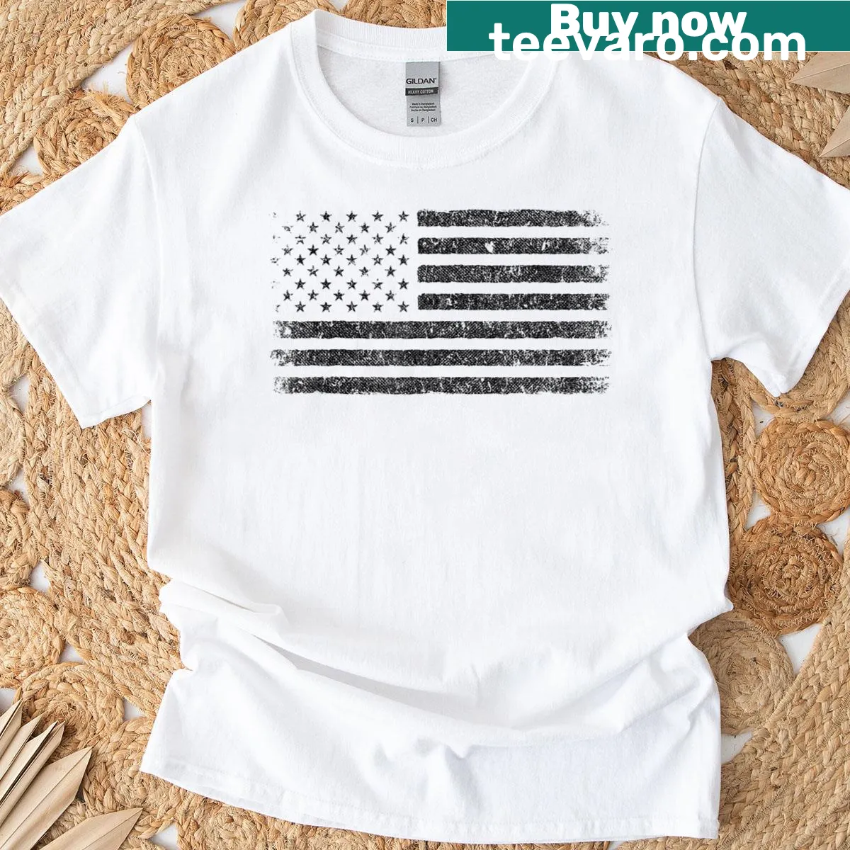 American flag graphic on a patriotic T-shirt for July 4th — on a men's t-shirt