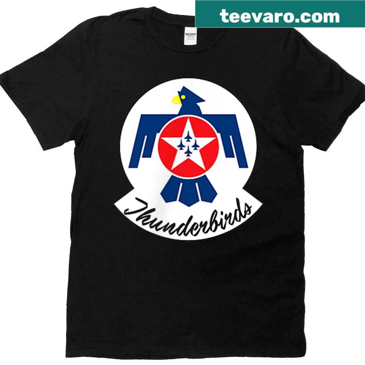 Vintage USAF Thunderbirds F16 airshow T-shirt with logo — on a men's t-shirt