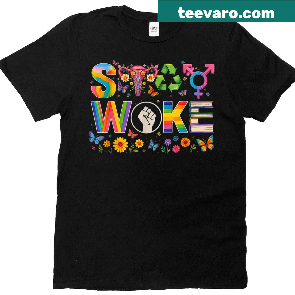 Vintage t-shirt with floral 'woke' design — on a men's t-shirt