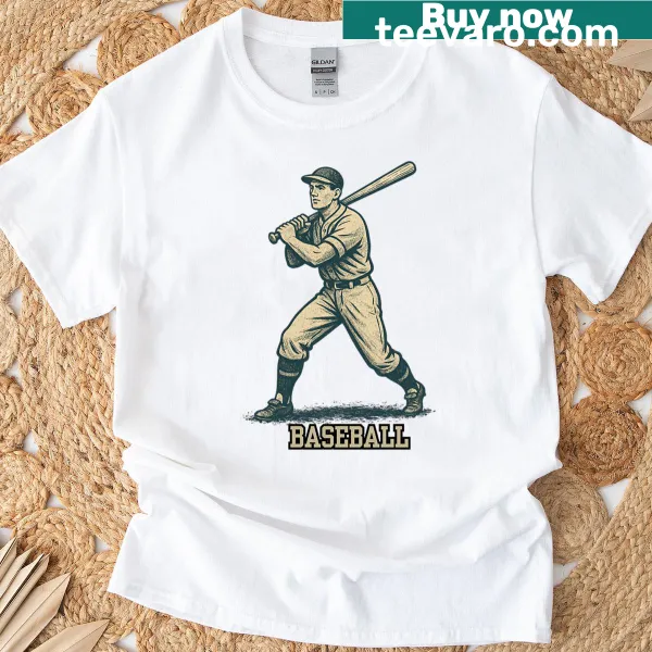 Vintage baseball player illustration on a t-shirt