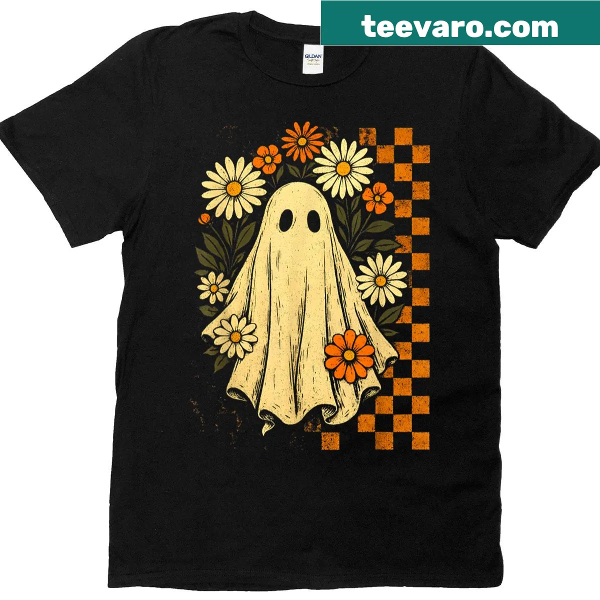 Vintage floral ghost design T-shirt for Halloween — on a men's t-shirt