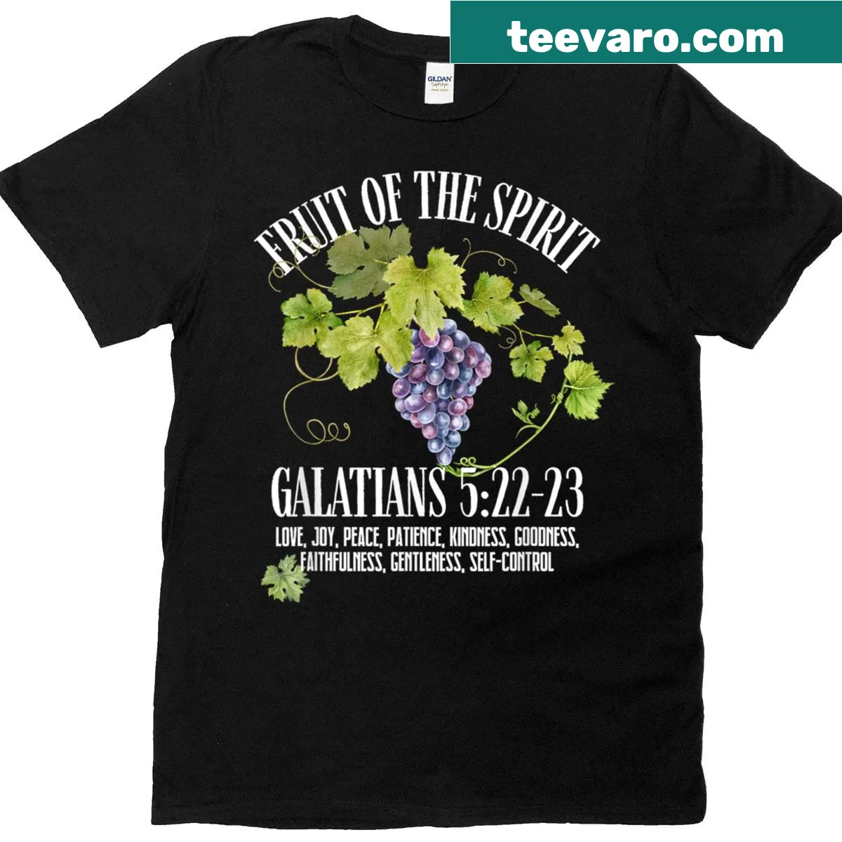 Vintage grapes design representing the Fruit of the Spirit t-shirt — on a men's t-shirt