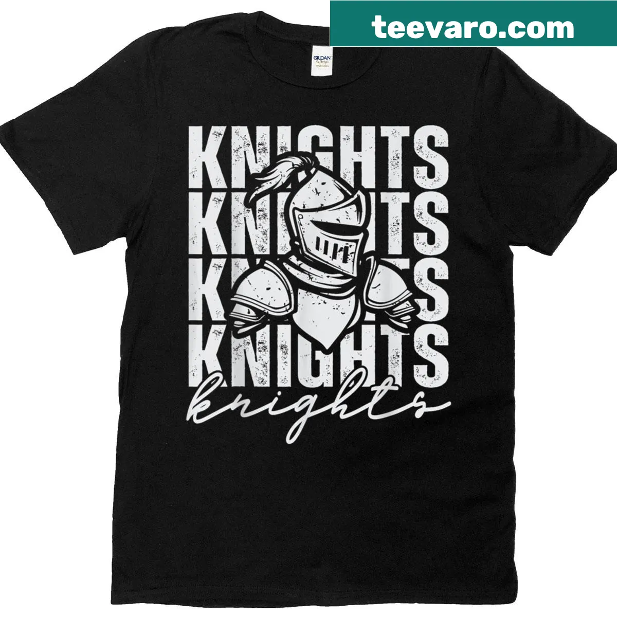 Vintage-style T-shirt featuring a knight school mascot graphic — on a men's t-shirt