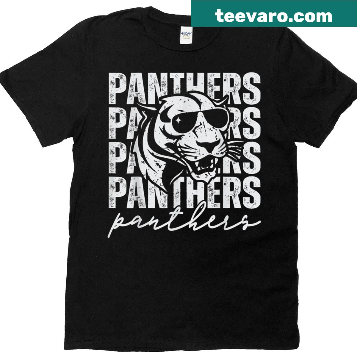Vintage T-shirt featuring Panther school mascot graphic for sports fans — on a men's t-shirt