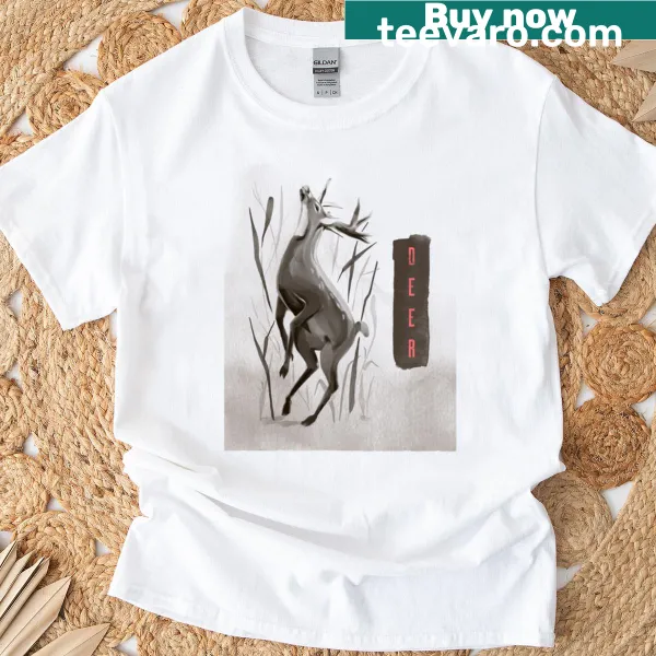 Watercolor deer graphic t-shirt for nature lovers.