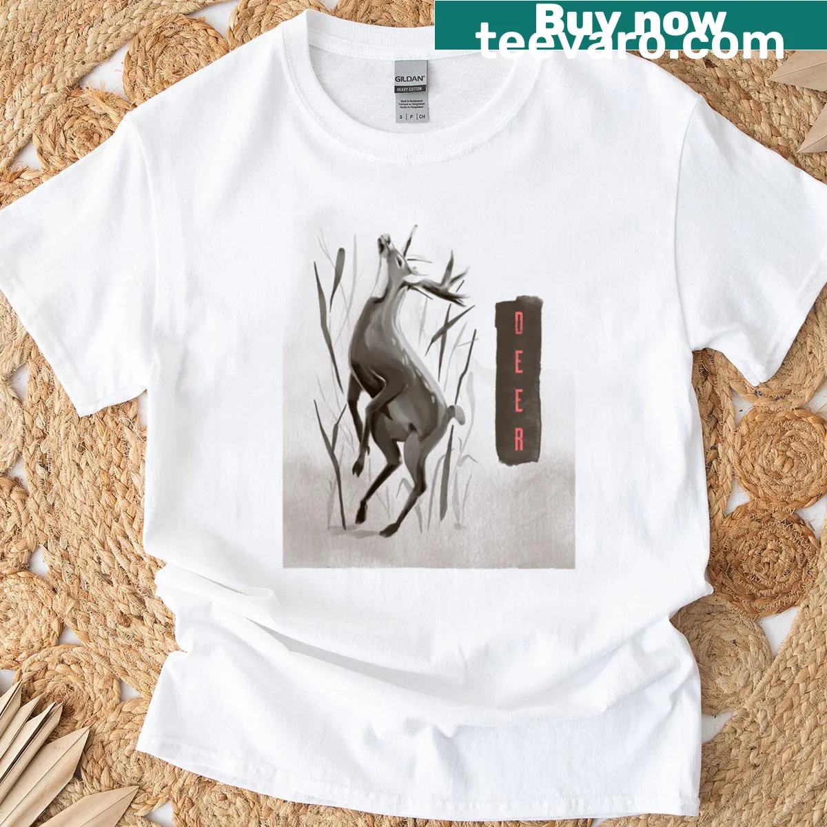Watercolor deer graphic t-shirt for nature lovers. — on a men's t-shirt