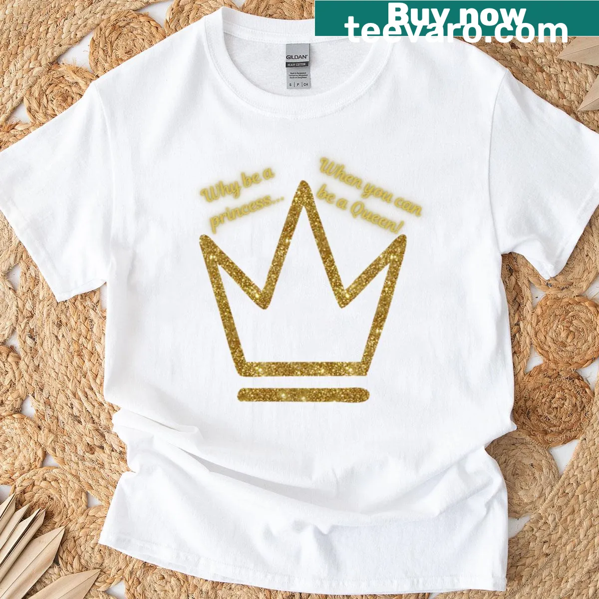 Inspirational text t-shirt with 'Why Be A Princess When You Can Be A Queen?' — on a men's t-shirt