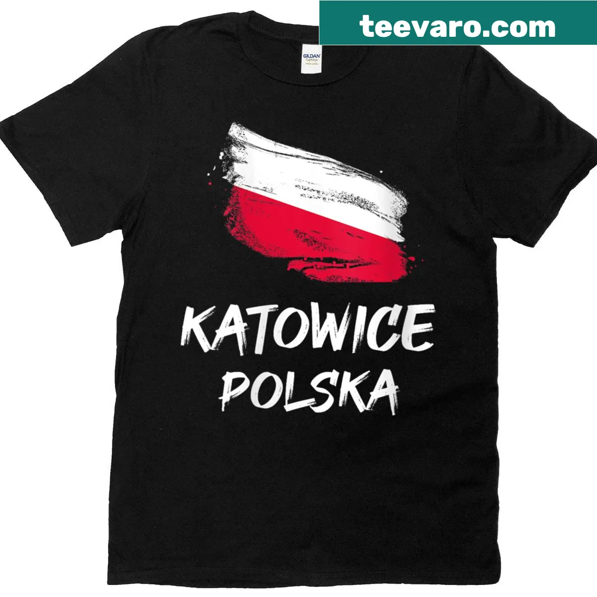 Vintage-style t-shirt with splatter design of the Polish flag — on a men's t-shirt