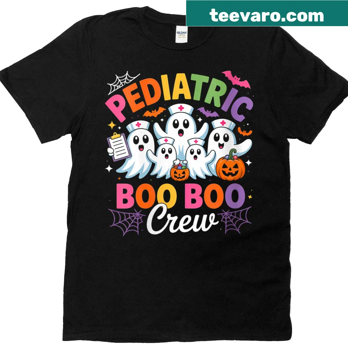 Halloween t-shirt for nurses with ghost and 'Boo Boo Crew' text — on a men's t-shirt