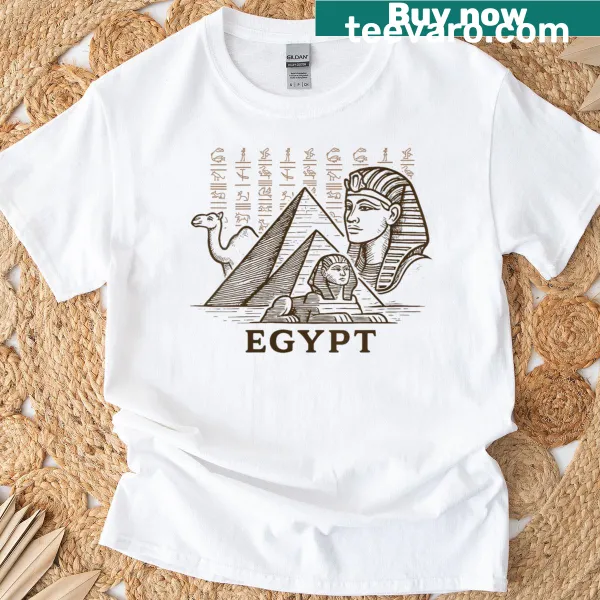 Vintage Egypt travel t-shirt featuring pyramids and Sphinx design
