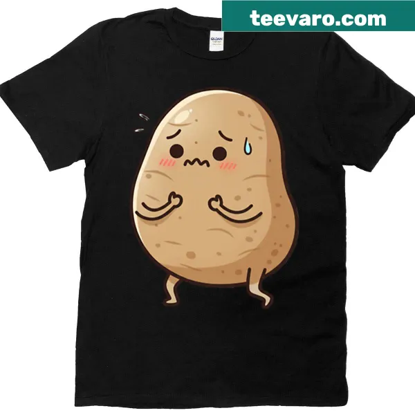 Funny worried potato mascot illustration on t-shirt