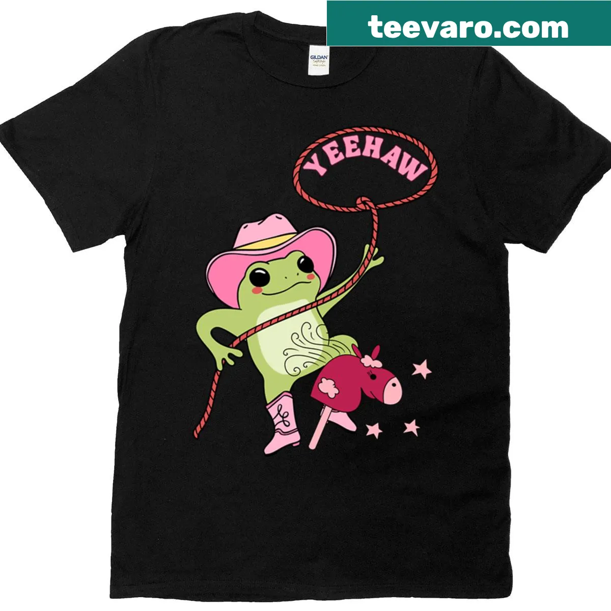 Cowboy frog graphic in fun illustration style — on a men's t-shirt