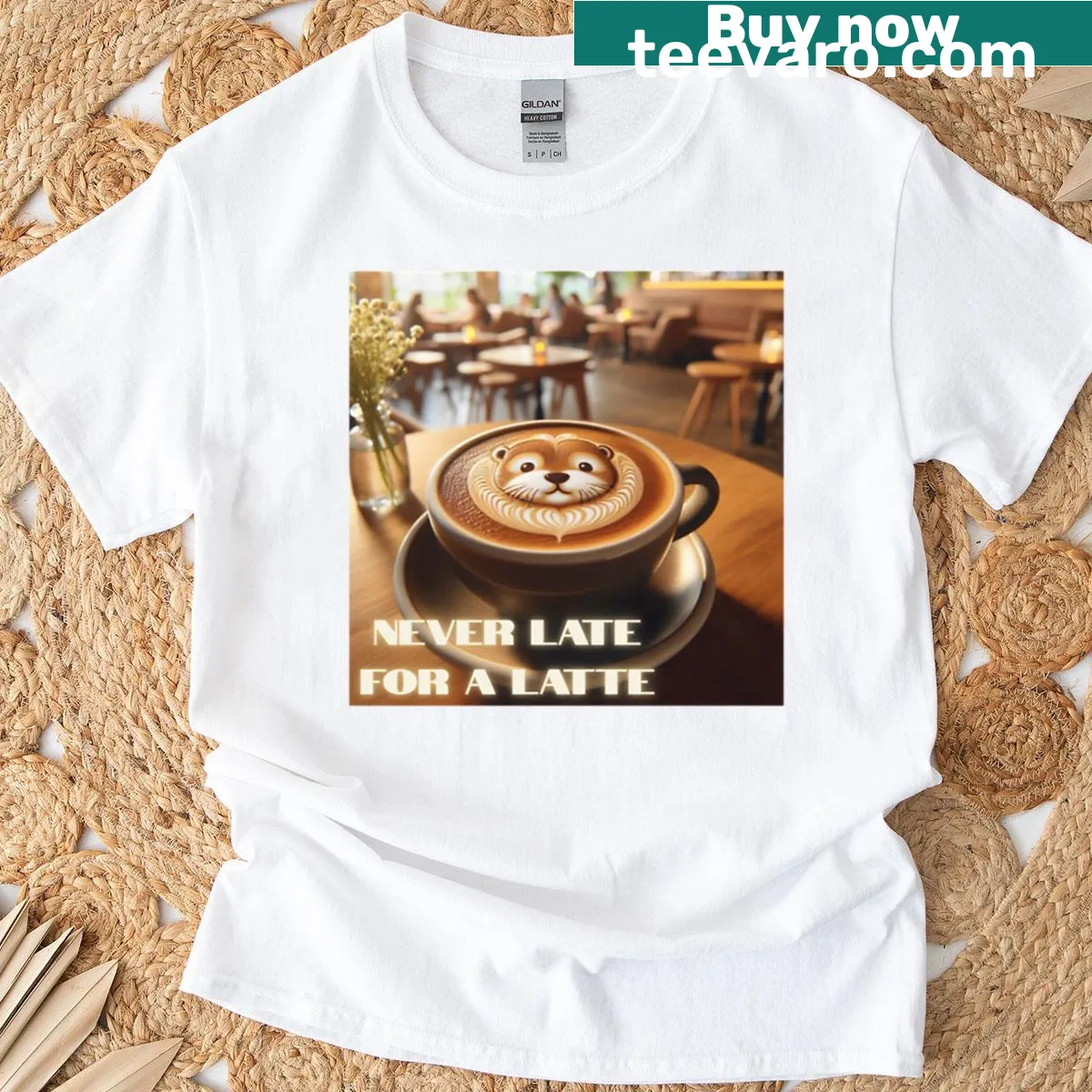 Cute hamster latte graphic on T-shirt — on a men's t-shirt