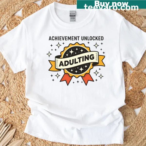 Funny oversized T-shirt with 'Achievement Unlocked' text for millennials