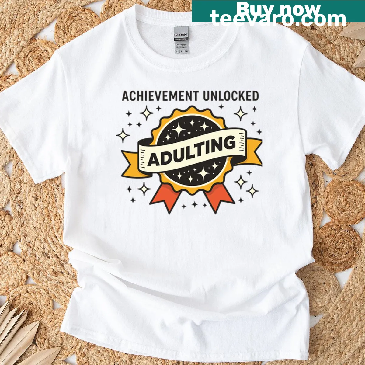 Funny oversized T-shirt with 'Achievement Unlocked' text for millennials — on a men's t-shirt