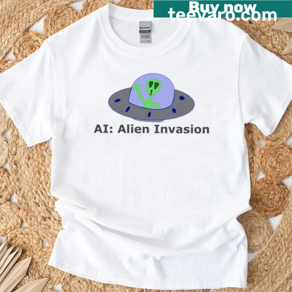 Illustrative T-shirt depicting an alien invasion theme.