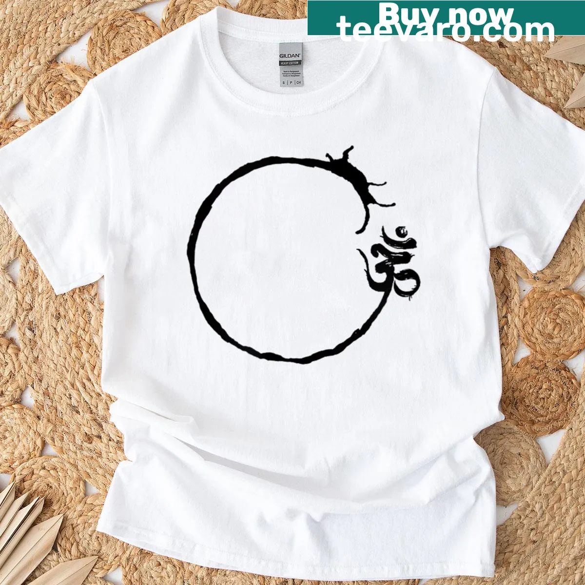 T-shirt with Alien Om Sanskrit design — on a men's t-shirt