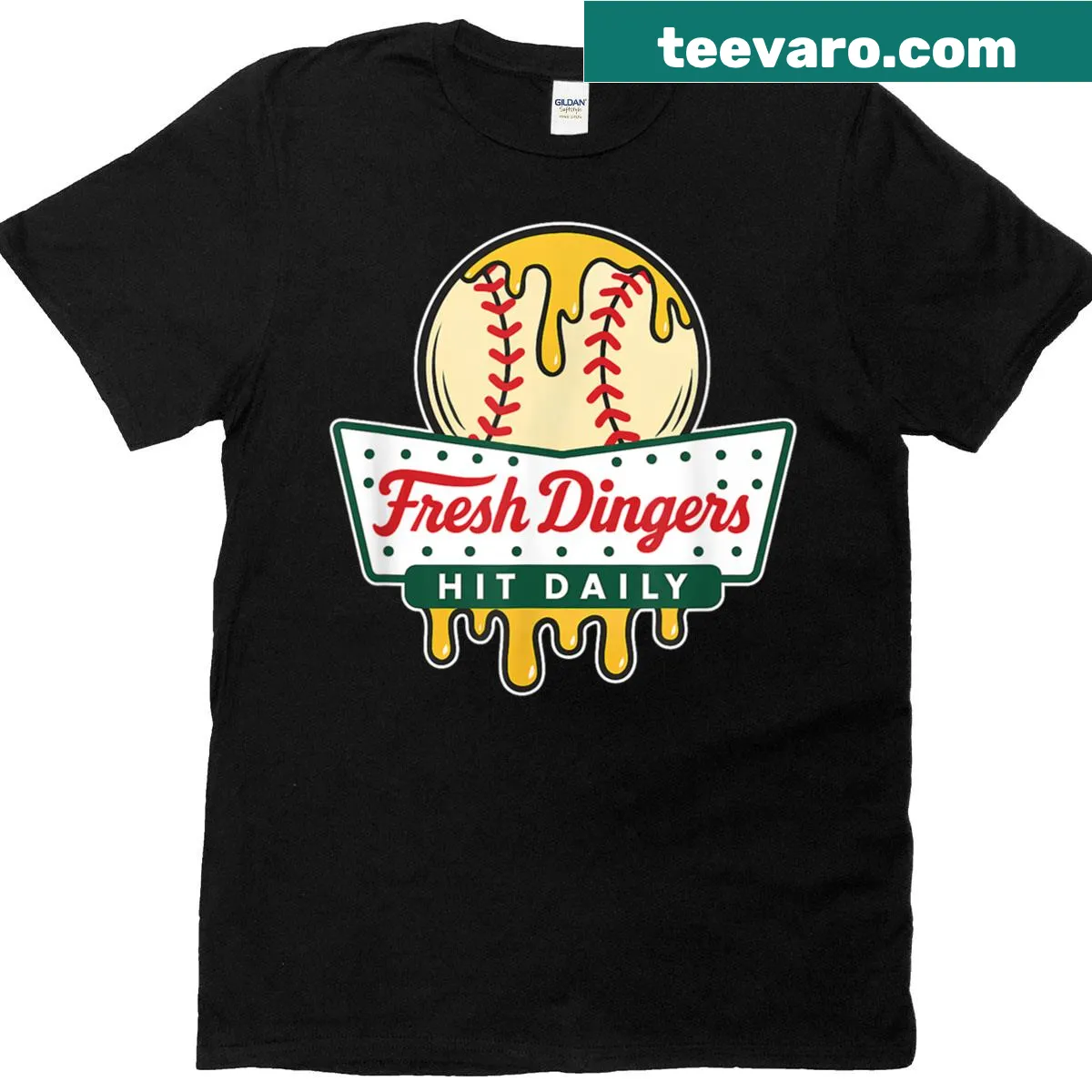 Funny baseball T-shirt featuring a dripping ball logo — on a men's t-shirt