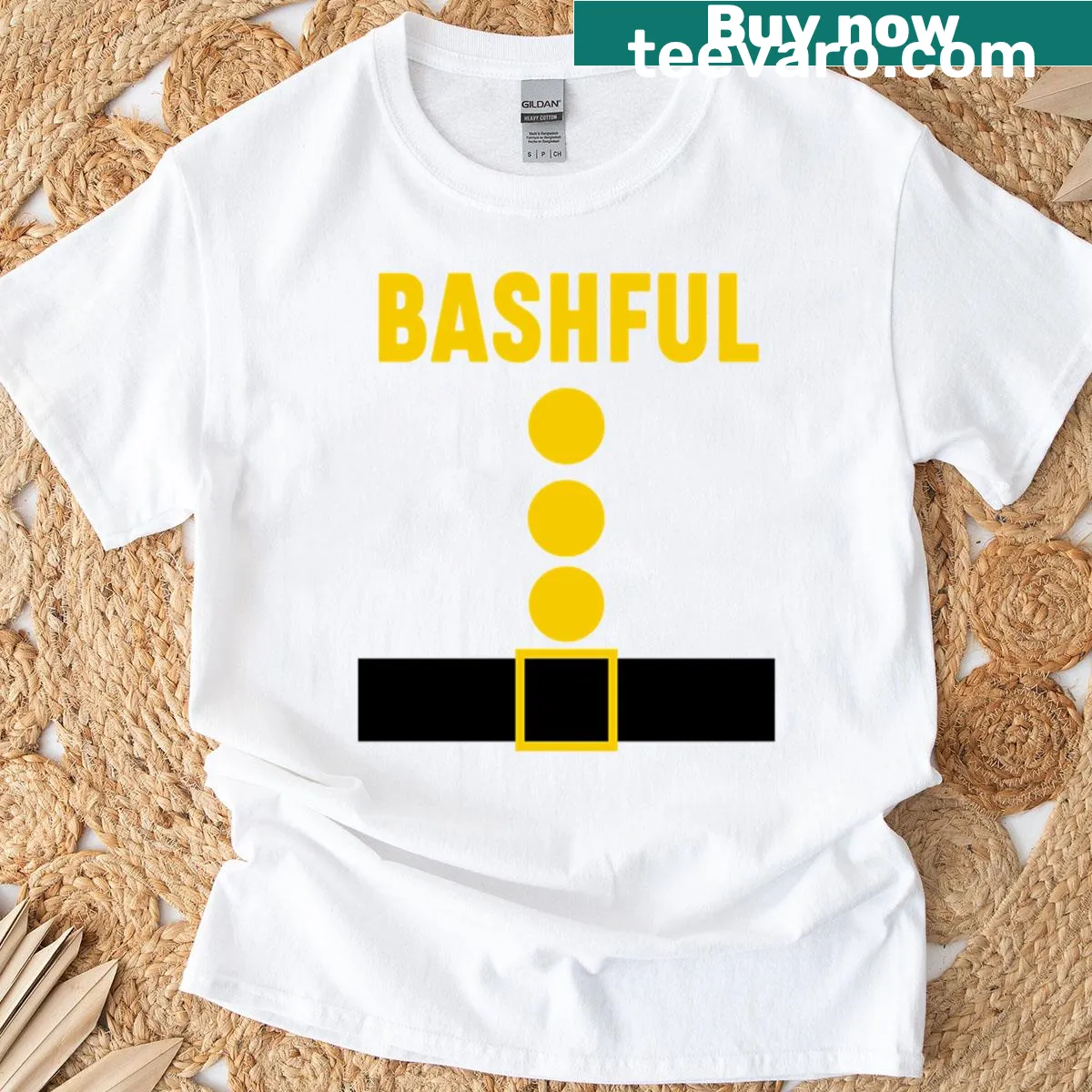 Halloween T-shirt with a playful bashful dwarf illustration — on a men's t-shirt