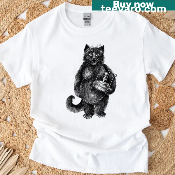 Cute T-shirt featuring an illustration of Behemoth the cat.