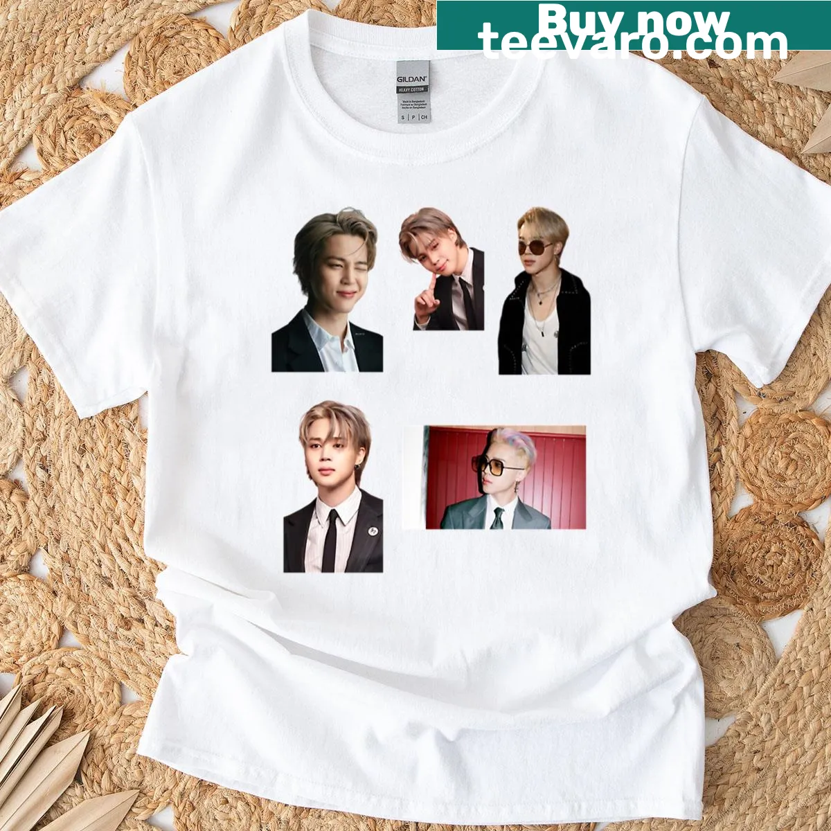 T-shirt showcasing iconic looks of Jimin from K-pop — on a men's t-shirt
