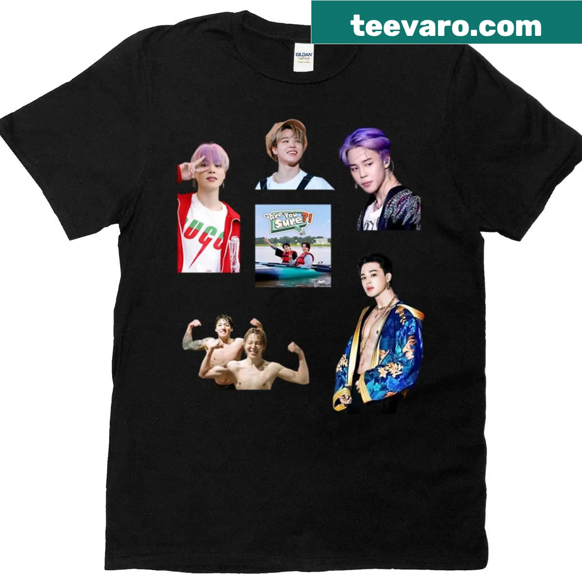 Oversized t-shirt featuring graphics of Jimin's iconic looks — on a men's t-shirt