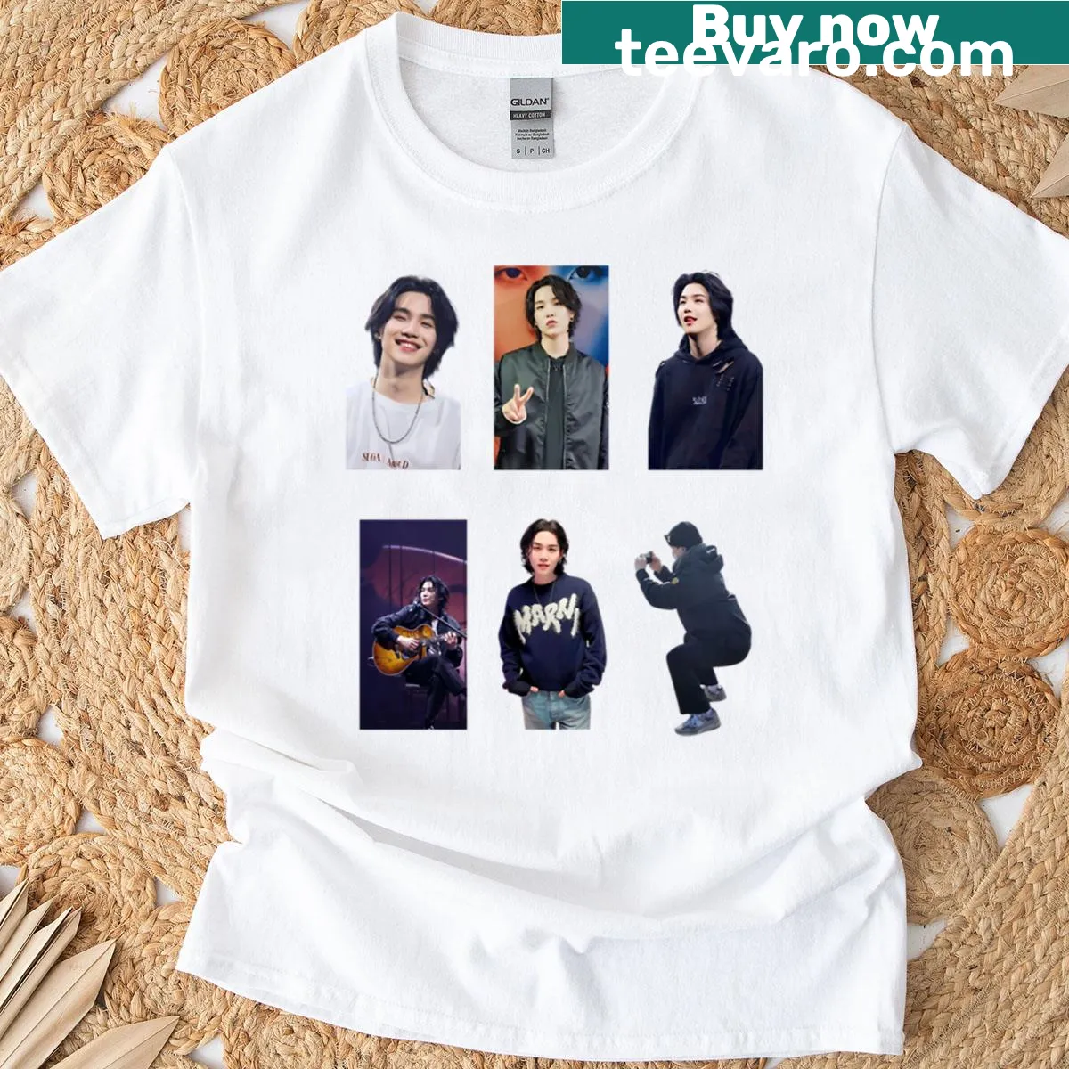 T-shirt featuring Yoongi Suga concert memes and graphics — on a men's t-shirt