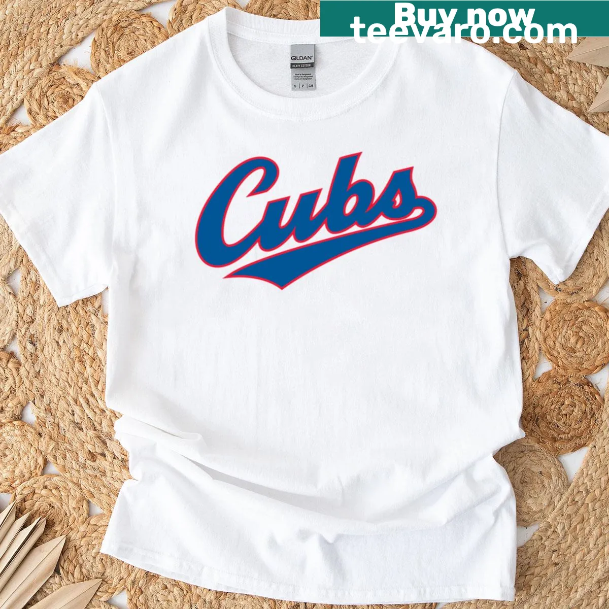 T-shirt featuring bold 'Cubs' text celebrating the team — on a men's t-shirt