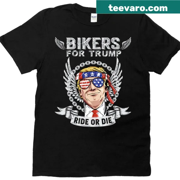 Text saying Bikers For Trump on a patriotic t-shirt