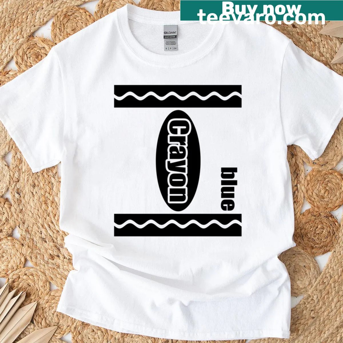 Blue crayon graphic on a playful costume T-shirt — on a men's t-shirt