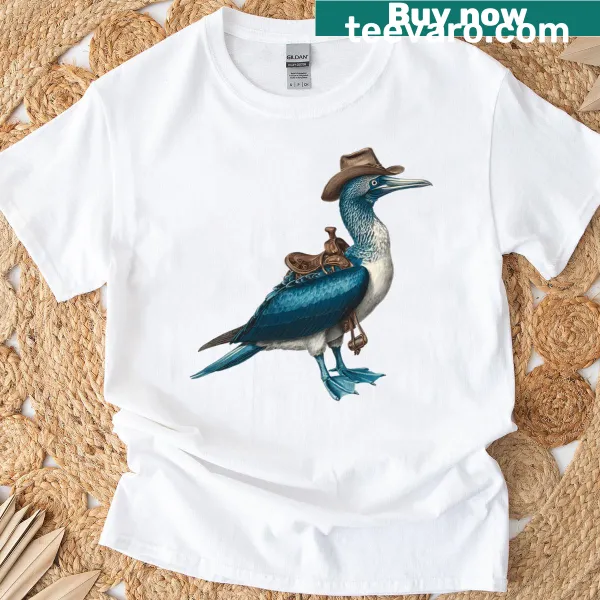 Cartoon blue-footed booby dressed as a cowboy T-shirt