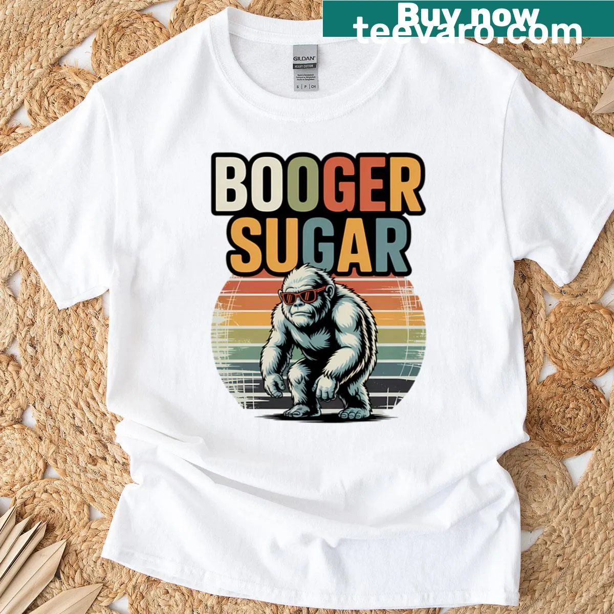 Sasquatch cartoon graphic enjoying nachos with a humorous twist — on a men's t-shirt