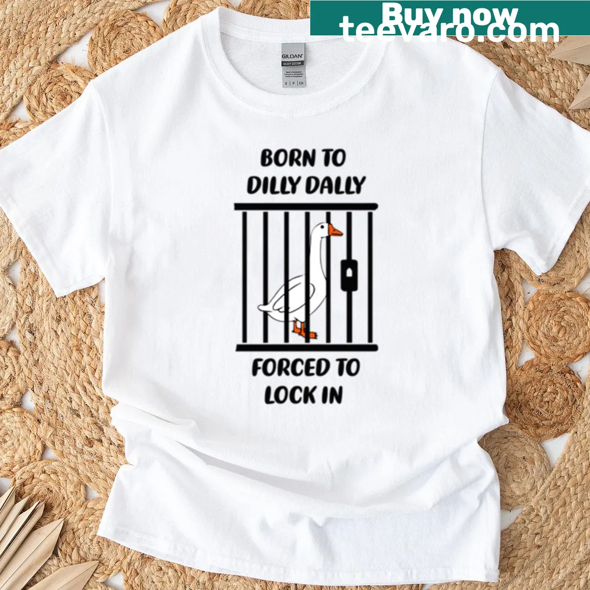 Wholesome typography t-shirt with 'Born To Dilly Dally' slogan — on a men's t-shirt