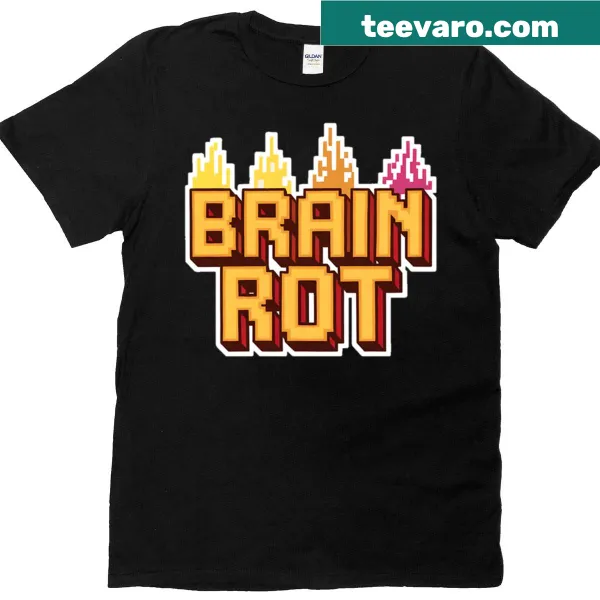 Witty Brain Rot text design on a casual t-shirt