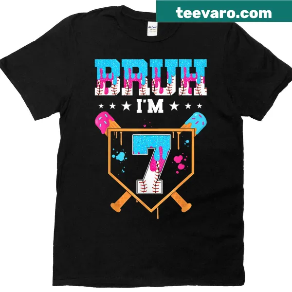 T-shirt for a boy's 7th birthday featuring baseball and ice cream graphics