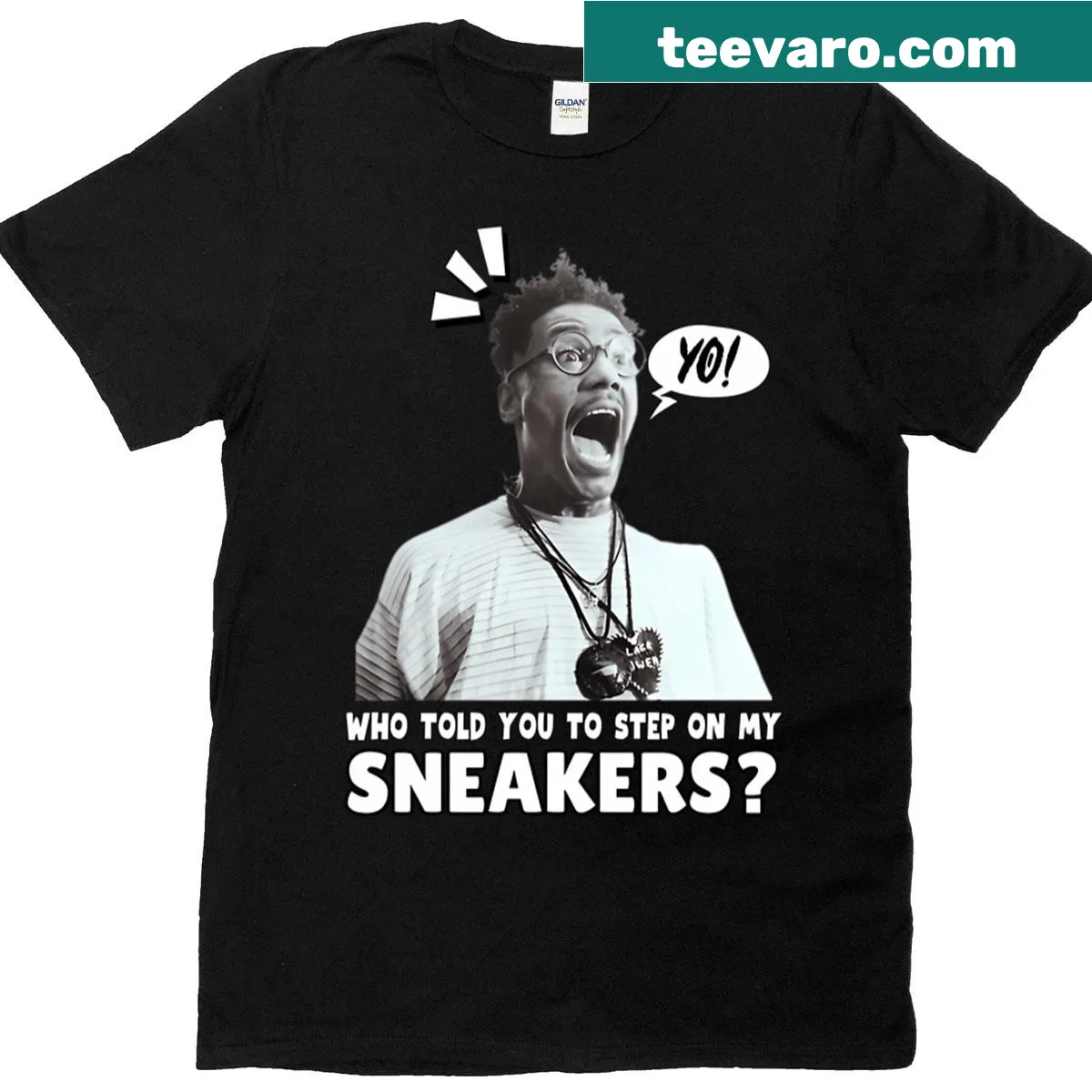 Tribute t-shirt featuring sneakers from Do The Right Thing film — on a men's t-shirt