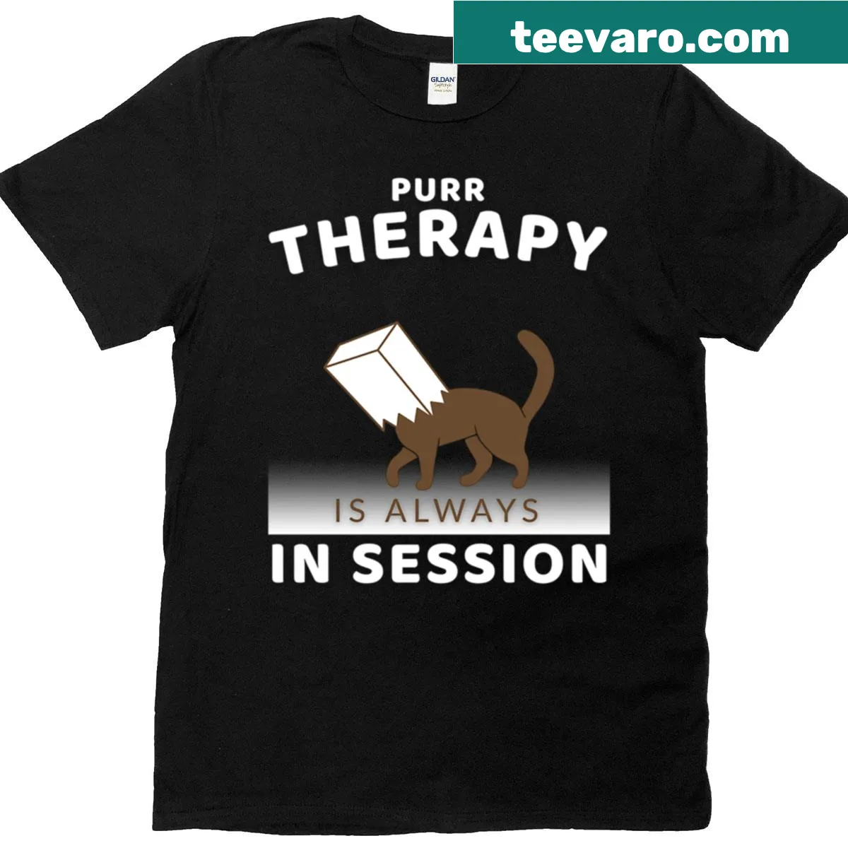 Cute t-shirt with the phrase Purr Therapy Is Always In Session for cat lovers — on a men's t-shirt