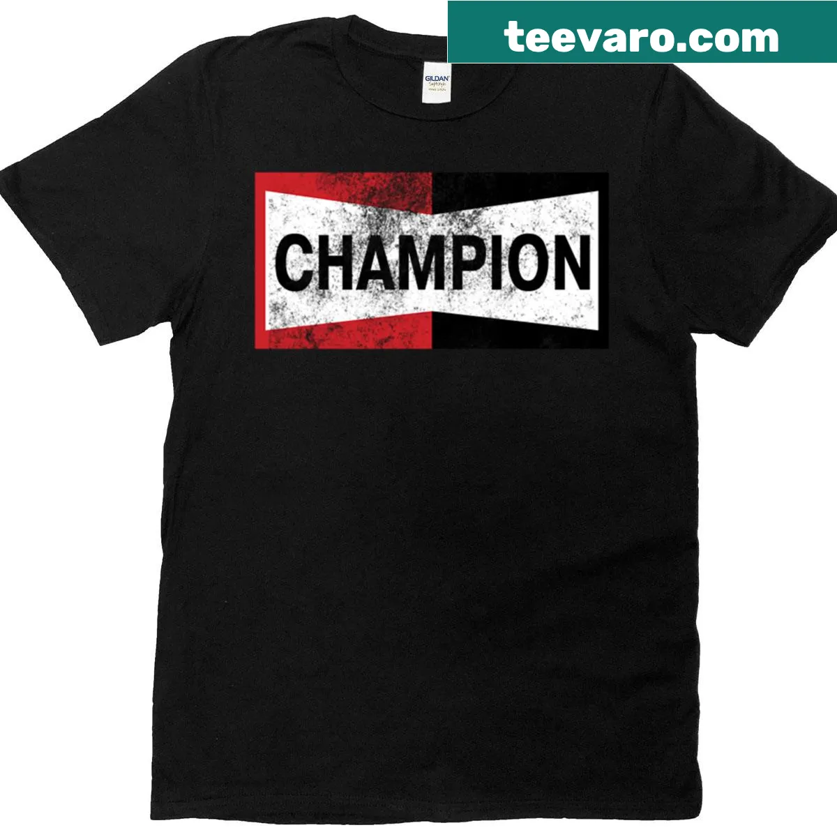 Oversized vintage-style Champion logo t-shirt — on a men's t-shirt