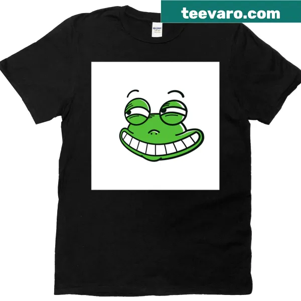 T-shirt featuring a cheeky grinning green frog face