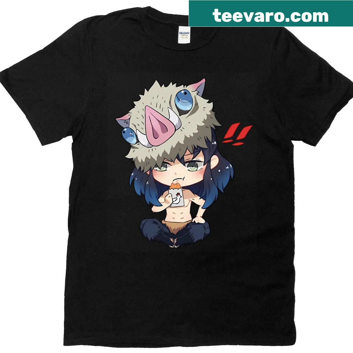 Chibi Inosuke character graphic on T-shirt — on a men's t-shirt