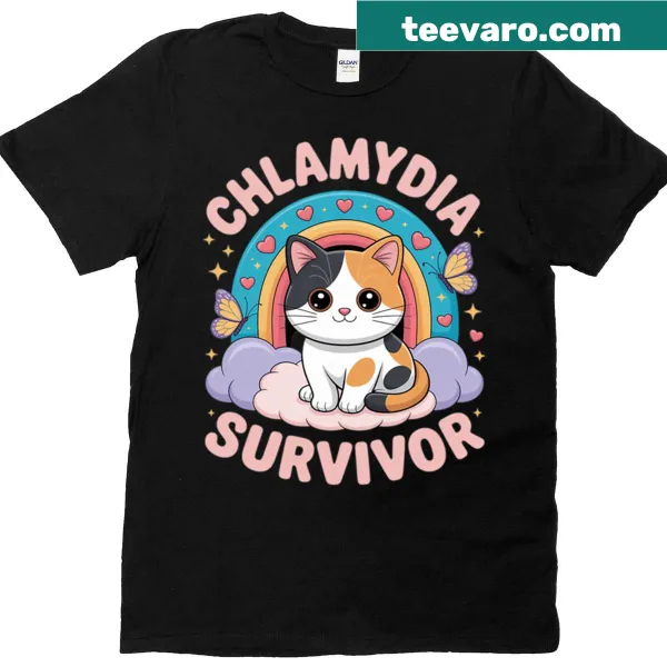 Funny cat meme with text about chlamydia on t-shirt
